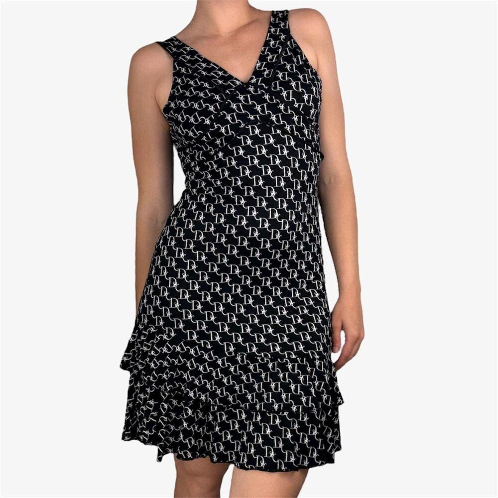 Black white sleeveless mini monogram mini dress size medium from Queen
